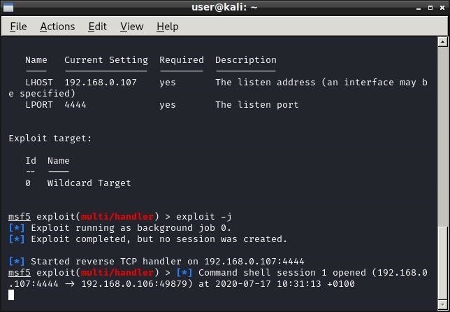 start a session in metasploit kali linux for osx
